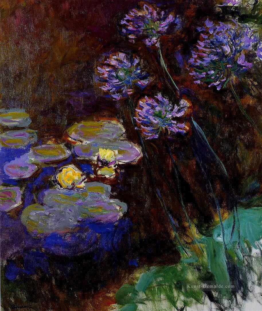 Wasserlilien und Agapanthus Claude Monet impressionistische Blumen Ölgemälde